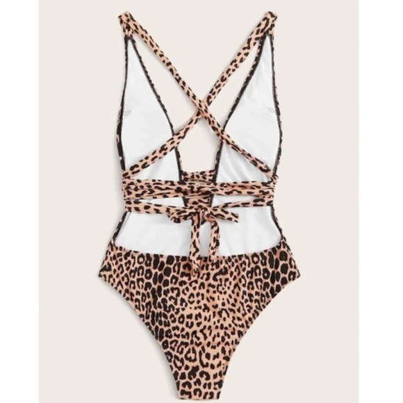 Boho Leopard Plunging neck wrap Monokini One Piece - Picture 2 of 5